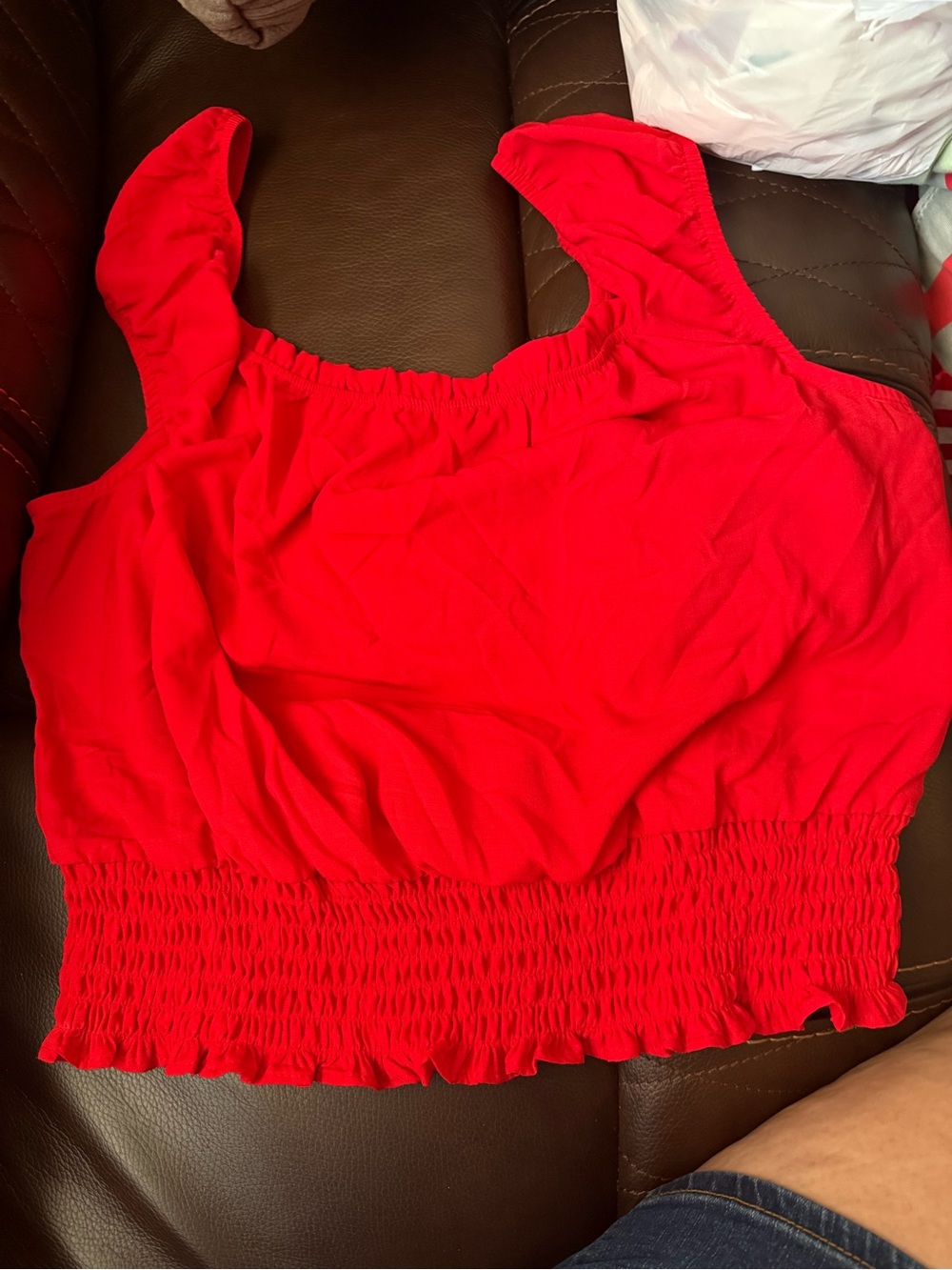 Women’s Red Smocked Hem Crop Top - Classic Sleeveless Style
